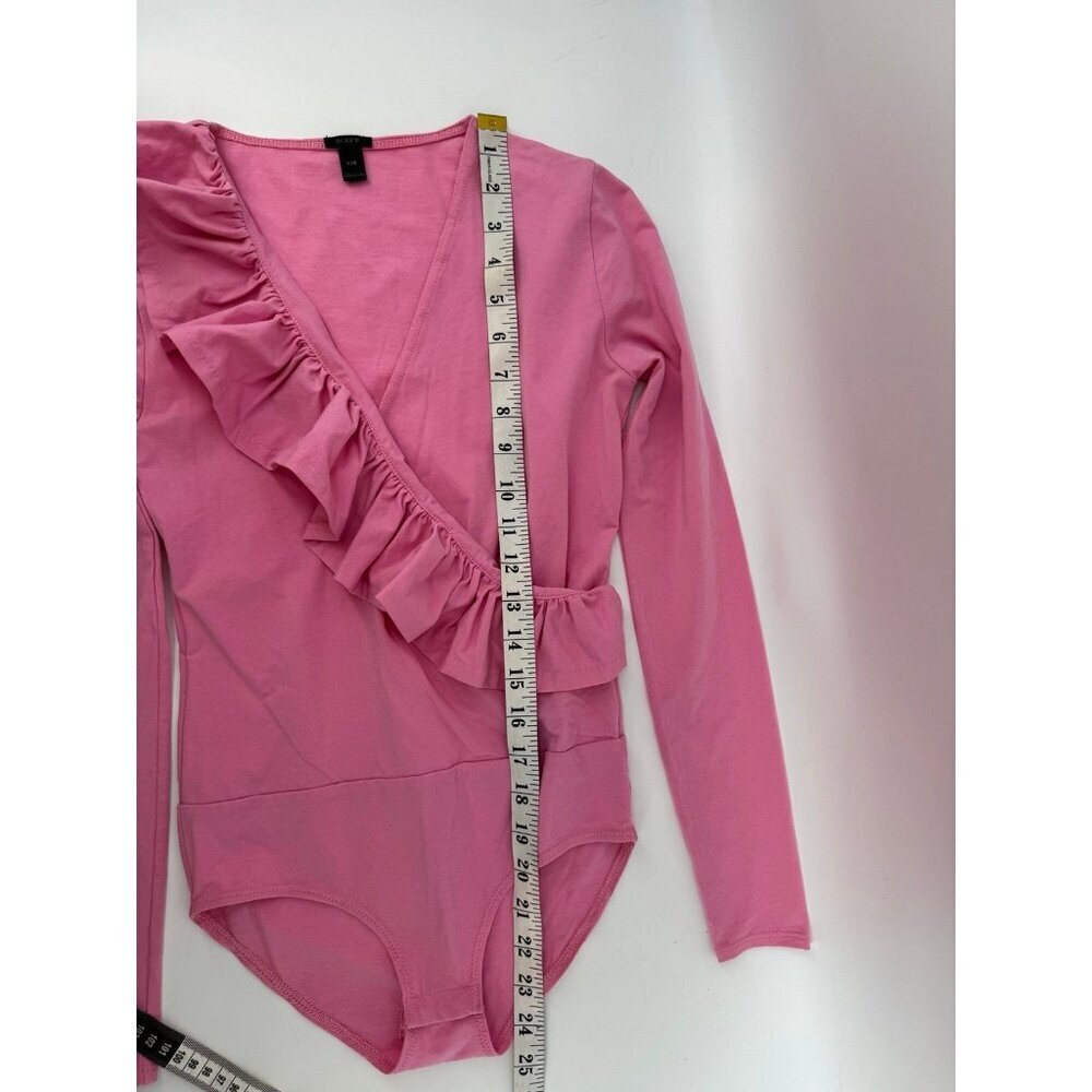 J.Crew Pink Ruffle-Front Wrap V-Neck Bodysuit XXS - Picture 3 of 6